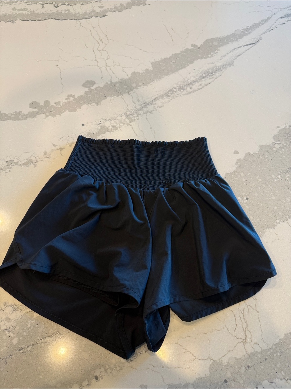 High-Waist Black Smocked Waist Shorts for Women